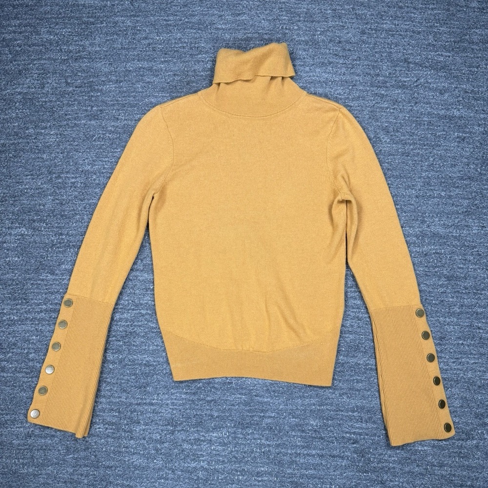 Ramy Brook Kathy Snap Sleeve Turtleneck Sweater Women Butterscotch Wool Cashmere